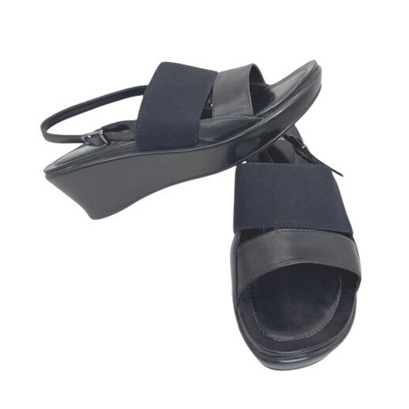 Dansko Shoes - Dansko Black Leather Elastic Slingback Wedge Sandals Womens 39 resort travel